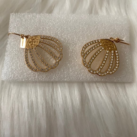 COACH Pave Shell Earrings GOLD - Picture 1 of 2